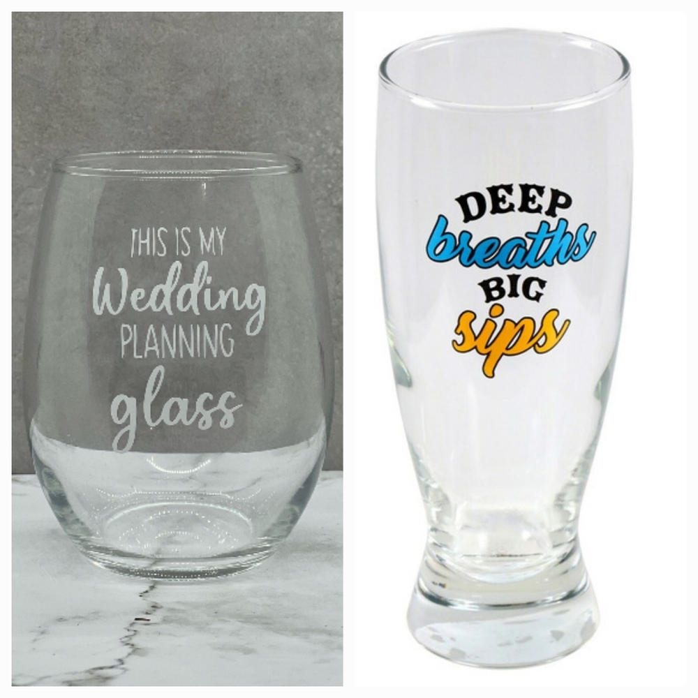 NWOT 🤍💍 Brand New Wedding Planning Set Of 2 Drinking Glasses Wine & Beer